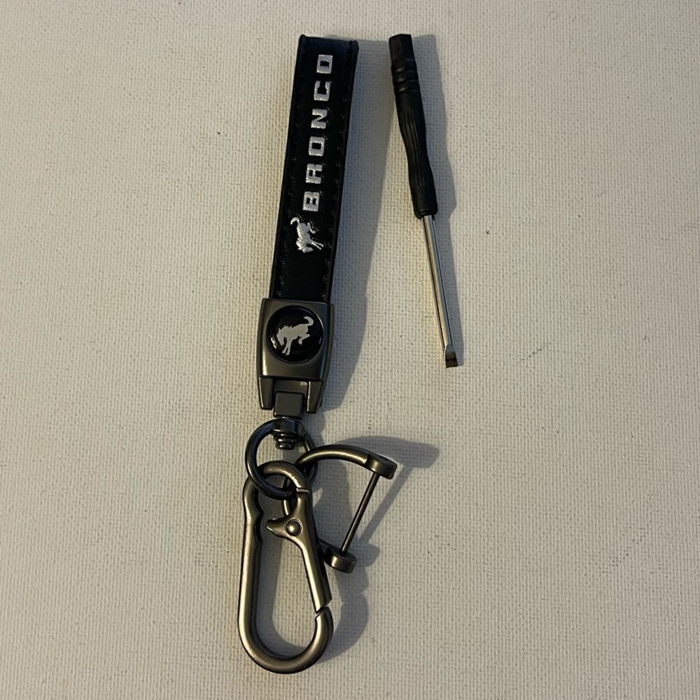 Bronco Key Fob Keychain in Black Leather NWT